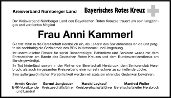 Traueranzeige von Anni Kammerl von Hersbrucker Zeitung