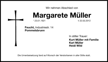 Traueranzeige von Margarete Müller von Hersbrucker Zeitung