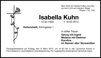 Traueranzeige von Isabella Kuhn von Hersbrucker Zeitung