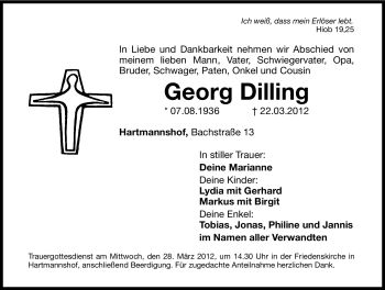 Traueranzeige von Georg Dilling von Hersbrucker Zeitung