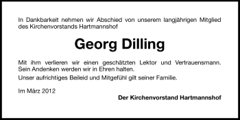 Traueranzeige von Georg Dilling von Hersbrucker Zeitung