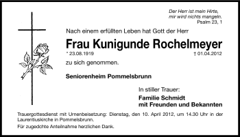 Traueranzeige von Kunigunde Rochelmeyer von Hersbrucker Zeitung
