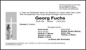 Traueranzeige von Georg Fuchs von Hersbrucker Zeitung