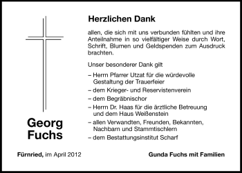 Traueranzeige von Georg Fuchs von Hersbrucker Zeitung