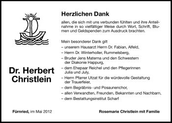 Traueranzeige von Herbert Christlein von Hersbrucker Zeitung