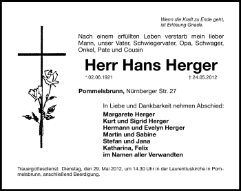 Traueranzeige von Hans Herger von Hersbrucker Zeitung