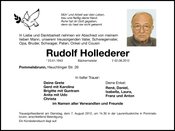 Traueranzeige von Rudolf Hollederer von Hersbrucker Zeitung
