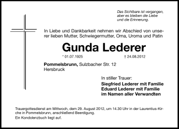 Traueranzeige von Gunda Lederer von Hersbrucker Zeitung