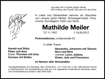 Traueranzeige von Mathilde Meiler von Hersbrucker Zeitung