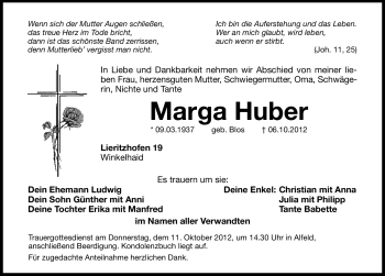 Traueranzeige von Marga Huber von Hersbrucker Zeitung