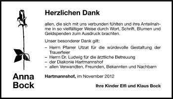 Traueranzeige von Anna Bock von Hersbrucker Zeitung