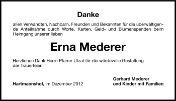 Traueranzeige von Erna Mederer von Hersbrucker Zeitung