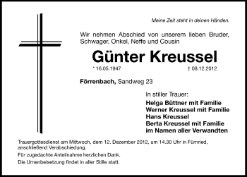 Traueranzeige von Günter Kreussel von Hersbrucker Zeitung