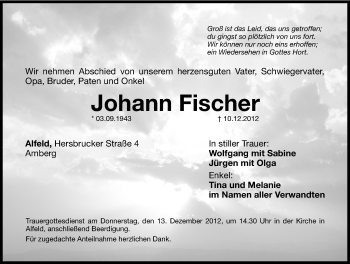 Traueranzeige von Johann Fischer von Hersbrucker Zeitung