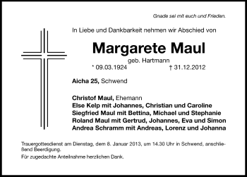 Traueranzeige von Margarete Maul von Hersbrucker Zeitung