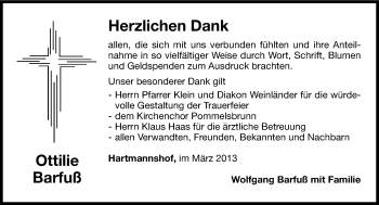 Traueranzeige von Ottilie Barfuß von Hersbrucker Zeitung