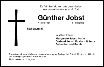 Traueranzeige von Günther Jobst von Hersbrucker Zeitung