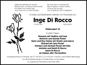 Traueranzeige von Inge Di Rocco von Hersbrucker Zeitung