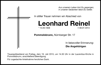 Traueranzeige von Leonhard Reinel von Hersbrucker Zeitung