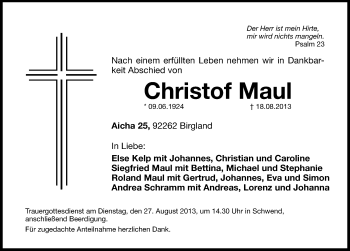 Traueranzeige von Christof Maul von Hersbrucker Zeitung