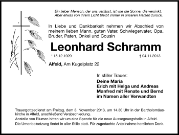 Traueranzeige von Leonhard Schramm von Hersbrucker Zeitung
