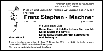 Traueranzeige von Franz Stephan Machner von Hersbrucker Zeitung