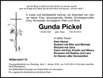 Traueranzeige von Gunda Pickel von Hersbrucker Zeitung