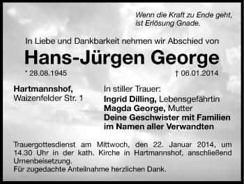 Traueranzeige von Hans-Jürgen George von Hersbrucker Zeitung