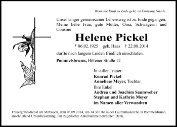 Traueranzeige von Helene Pickel von Hersbrucker Zeitung