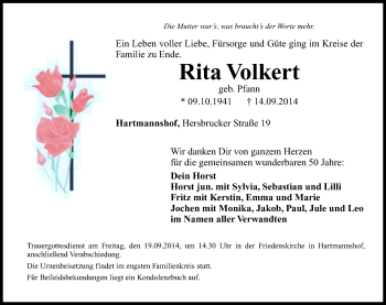 Traueranzeige von Rita Volkert von Hersbrucker Zeitung