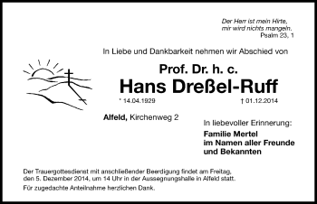 Traueranzeige von Hans Dreßel-Ruff von Hersbrucker Zeitung