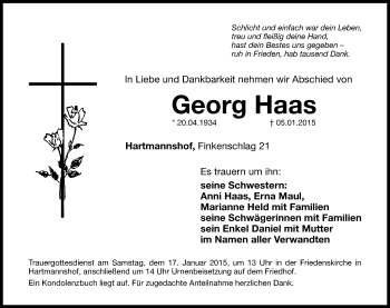 Traueranzeige von Georg Haas von Hersbrucker Zeitung