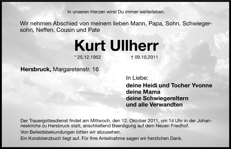  Traueranzeige für Kurt Ullherr vom 11.10.2011 aus Hersbrucker Zeitung