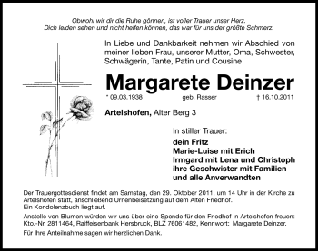 Traueranzeige von Margarete Deinzer von Hersbrucker Zeitung