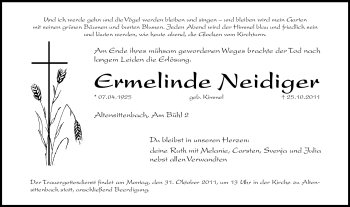 Traueranzeige von Ermelinde Neidiger von Hersbrucker Zeitung