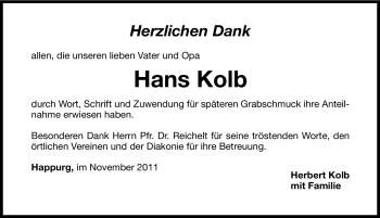 Traueranzeige von Hans Kolb von Hersbrucker Zeitung