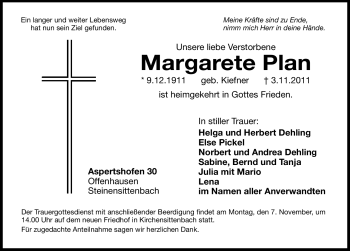 Traueranzeige von Margarete Plan von Hersbrucker Zeitung