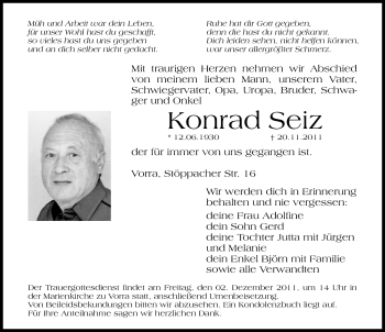 Traueranzeige von Konrad Seiz von Hersbrucker Zeitung