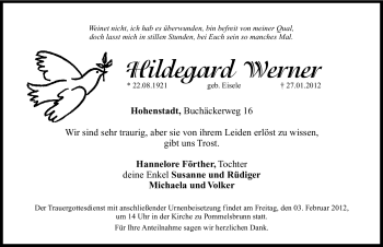 Traueranzeige von Hildegard Werner von Hersbrucker Zeitung