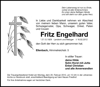 Traueranzeige von Fritz Engelhard von Hersbrucker Zeitung