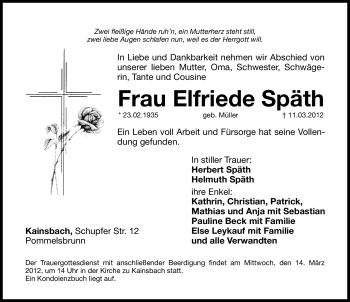 Traueranzeige von Elfriede Späth von Hersbrucker Zeitung