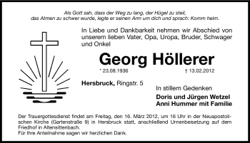 Traueranzeige von Georg Höllerer von Hersbrucker Zeitung