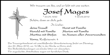 Traueranzeige von Josef Mages von Hersbrucker Zeitung