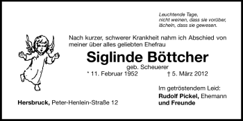 Traueranzeige von Siglinde Böttcher von Hersbrucker Zeitung