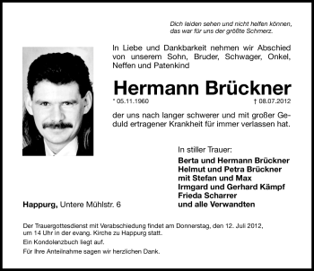 Traueranzeige von Hermann Brückner von Hersbrucker Zeitung