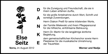 Traueranzeige von Else Seitz von Hersbrucker Zeitung