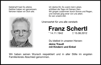 Traueranzeige von Franz Schertl von Hersbrucker Zeitung