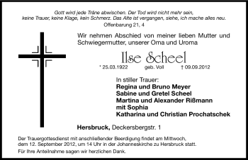 Traueranzeige von Ilse Scheel von Hersbrucker Zeitung
