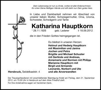 Traueranzeige von Katharina Hauptkorn von Hersbrucker Zeitung