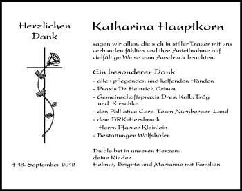 Traueranzeige von Katharina Hauptkorn von Hersbrucker Zeitung